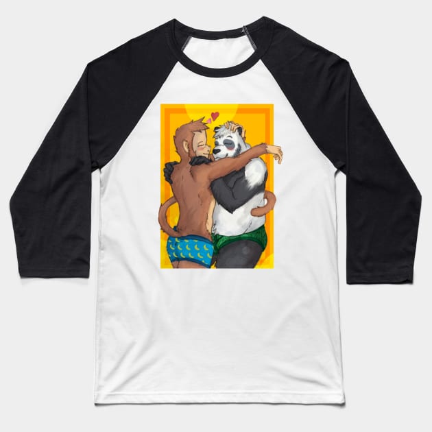 Panda And Monkey Love Baseball T-Shirt by MinosArt